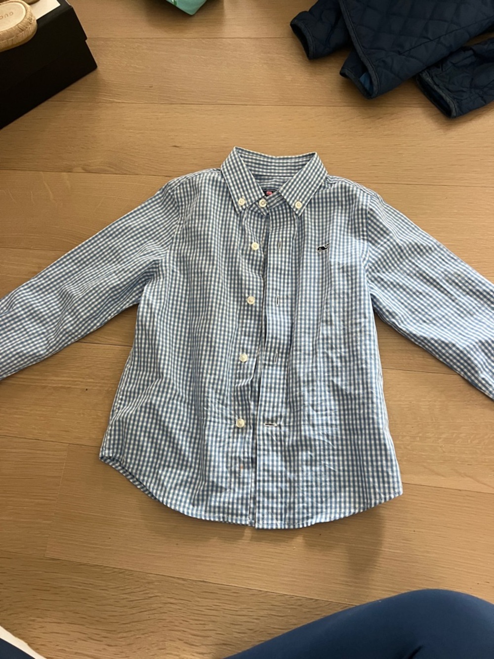 Vineyard Vines Blue and White Gingham Kids Button-Down Shirt